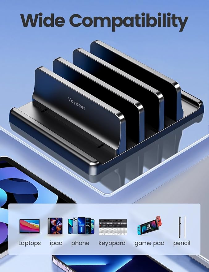 Vaydeer 3-Slot Vertical Laptop Stand Organizer, Laptop Storage Holder Made of Premium ABS Plastics 5 in 1 Design,Desktop Space-Saving Adjustable Desk Organizer for All MacBook/Chromebook/Surface - Image 5