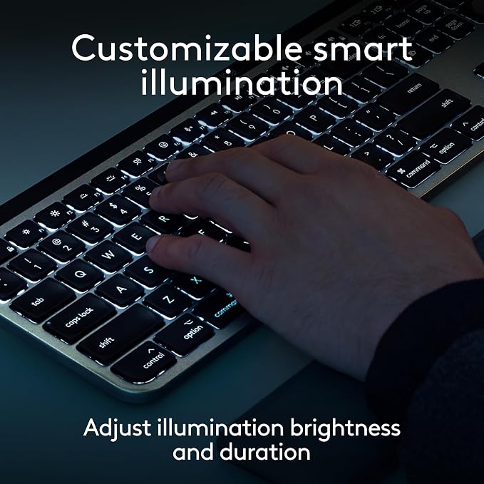 Logitech MX Keys S Combo Mac Wireless Keyboard and Mouse - Space Grey | Includes palm rest, Backlit keyboard, Fast scroll, Bluetooth, USB-C, For MacBook Pro, MacBook Air, iMac, iPad - Image 8