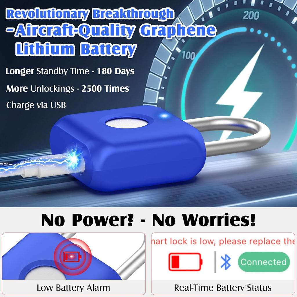 Fingerprint Padlock, Smart Padlock, Locker Lock, Fingerprint Lock with APP Unlock, USB Rechargeable, Suitable for Gym Locker, Locker(Sapphire Blue) - Image 5