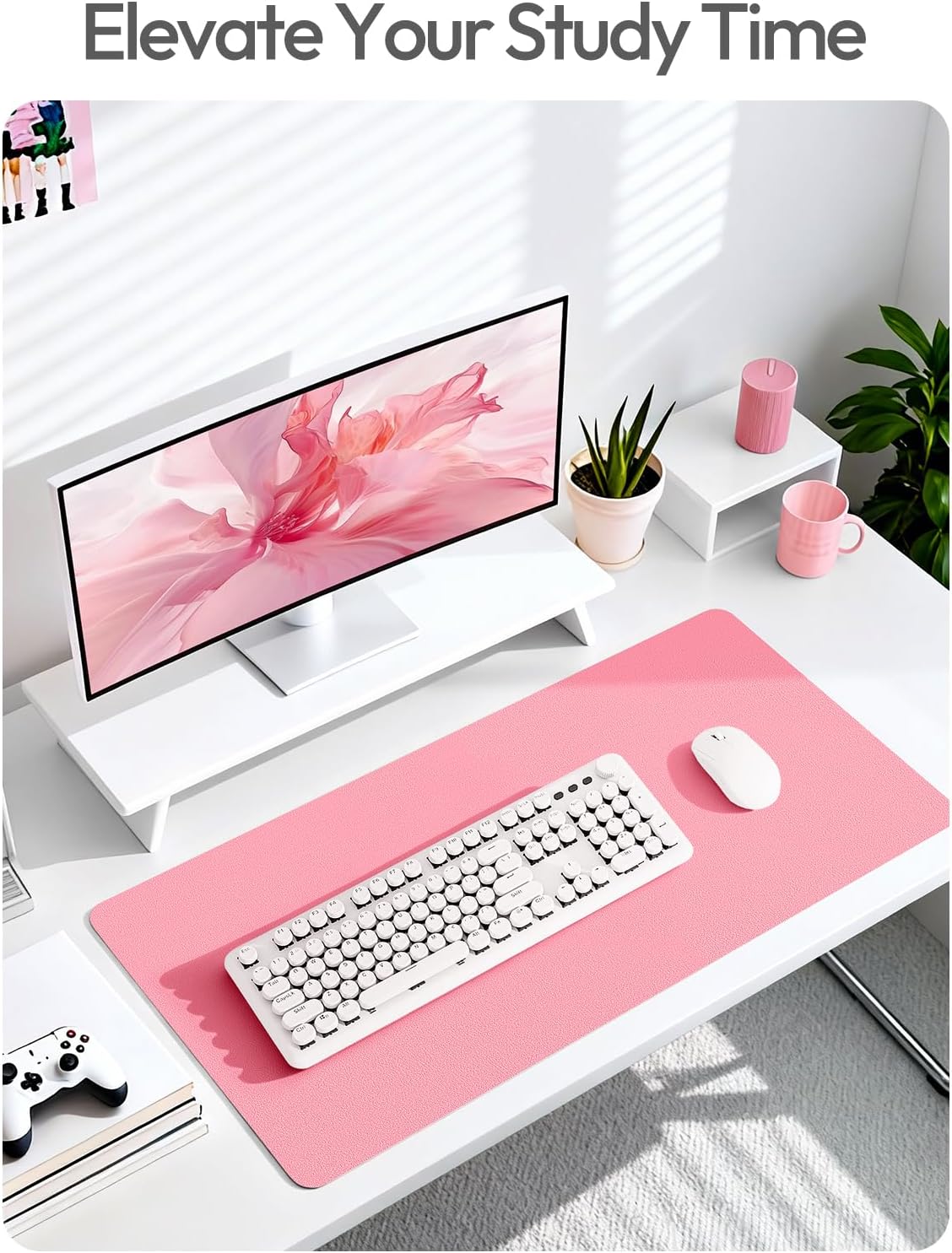 YSAGi Leather Desk Pad Protector, Large Mouse Pad, Non-Slip PU Leather Desk Blotter, Laptop Desk Pad/Mat, Waterproof Writing Pad for Office and Home (23.6" x 13.8", Pink) - Image 6