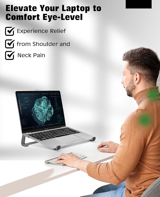 Thibault Laptop Stand for Desk - Aluminum Ergonomic Computer Stand，Laptop Riser, Cooling Laptop Holder, Compatible with MacBook Air Pro/Dell/HP/Lenovo/Alienware and 13-17 inches Laptops, Blue Grey - Image 2