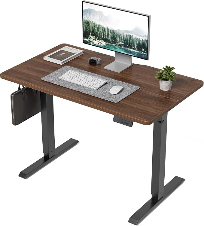 DESINO Standing Desk, 32 × 19 Inches Electric Height Adjustable, Sit and Stand Up, Computer Office Desk with Splice Board, Black Frame/Black Walnut TOP by DESINO