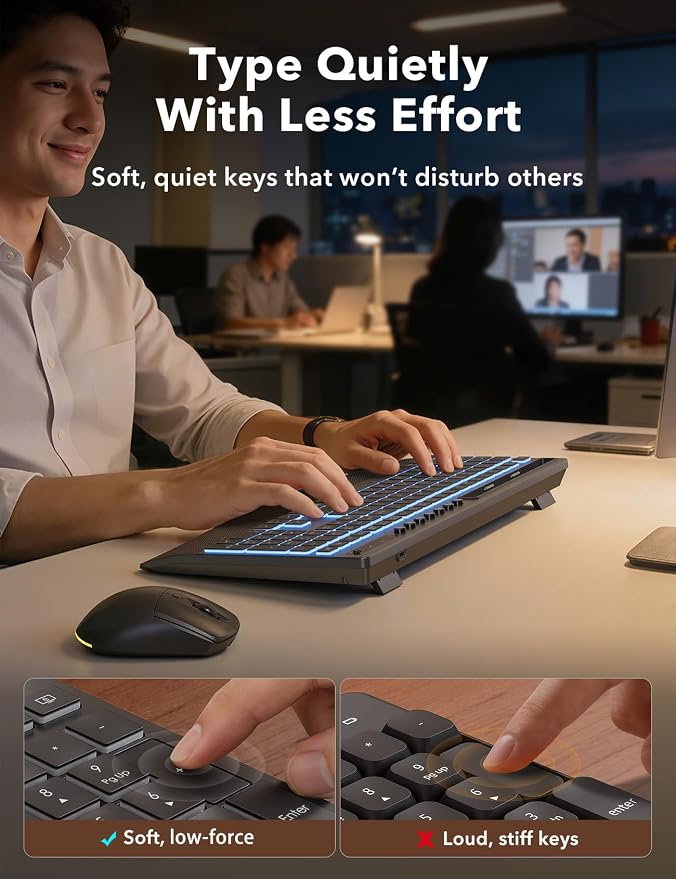 Trueque Wireless Keyboard and Mouse Combo, 4000mAh Battery, Wrist Rest | Rechargeable, 15 Backlit Effects, Full Size, Phone Holder, Quiet Typing, 2.4GHz Wireless, USB-A & C Connectivity for Windows - Image 5