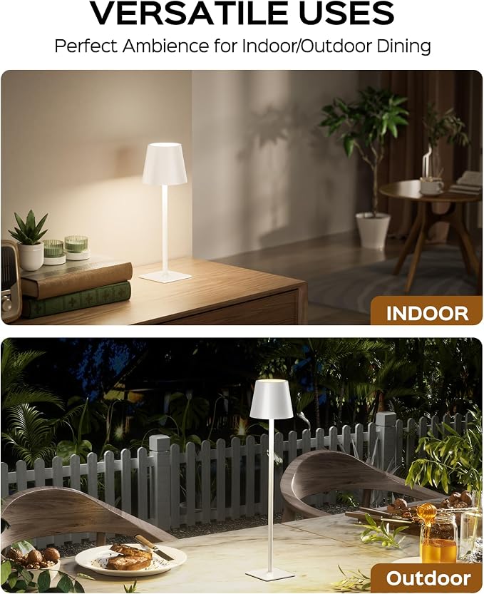 JACKYLED Cordless Lamp DIY Height, 3 Color Stepless Dimming, 5000Capactiy Opwer Operated Lamp Portable Rechargeable for Bedroom Dinning Kitchen, White, 2 Pack - Image 6