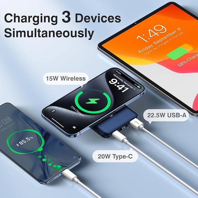 AOGUERBE for MagSafe Portable Charger, 10000mAh Magnetic Charger for iPhone | Power Bank with Stand, 22.5W Fast Charging, LED Display, Wireless Battery Pack for iPhone 17/16/15/14/13/12, Travel Essential - Image 4