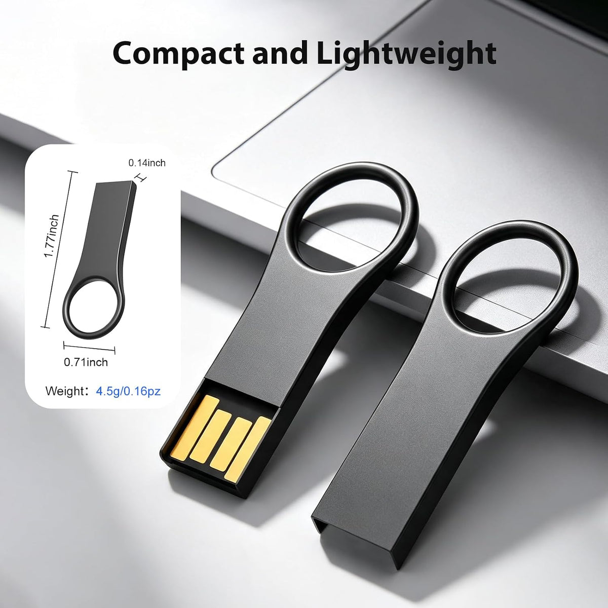 64GB USB Flash Drive with Keychains, Metal USB 2.0 Thumb Drives Memory Stick for PC Laptop Computer (Black, 64GB-2.0) - Image 3