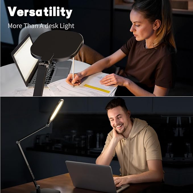 LED Desk Lamp for Home Office, Soft Edge-lit Design - Modern Style | Eye-Caring Diffused Light, Professional Computer Light for Reading, Crafts & Zoom, Dimmable with 30 Modes, Memory & Timer - Image 2