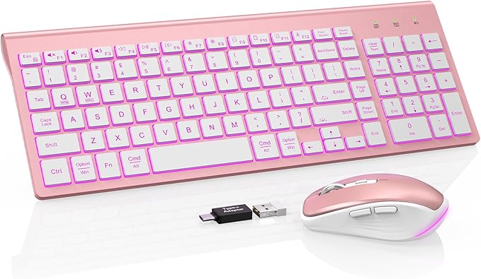 Wireless Keyboard and Mouse Combo, Compact Backlit Scissor Keys | Slim Design, Rechargeable, Quiet Typing, RGB Mouse, Auto Sleep, 2.4GHz USB Wireless, KM61PRO Portable Set for Windows & Mac by SABLUTE