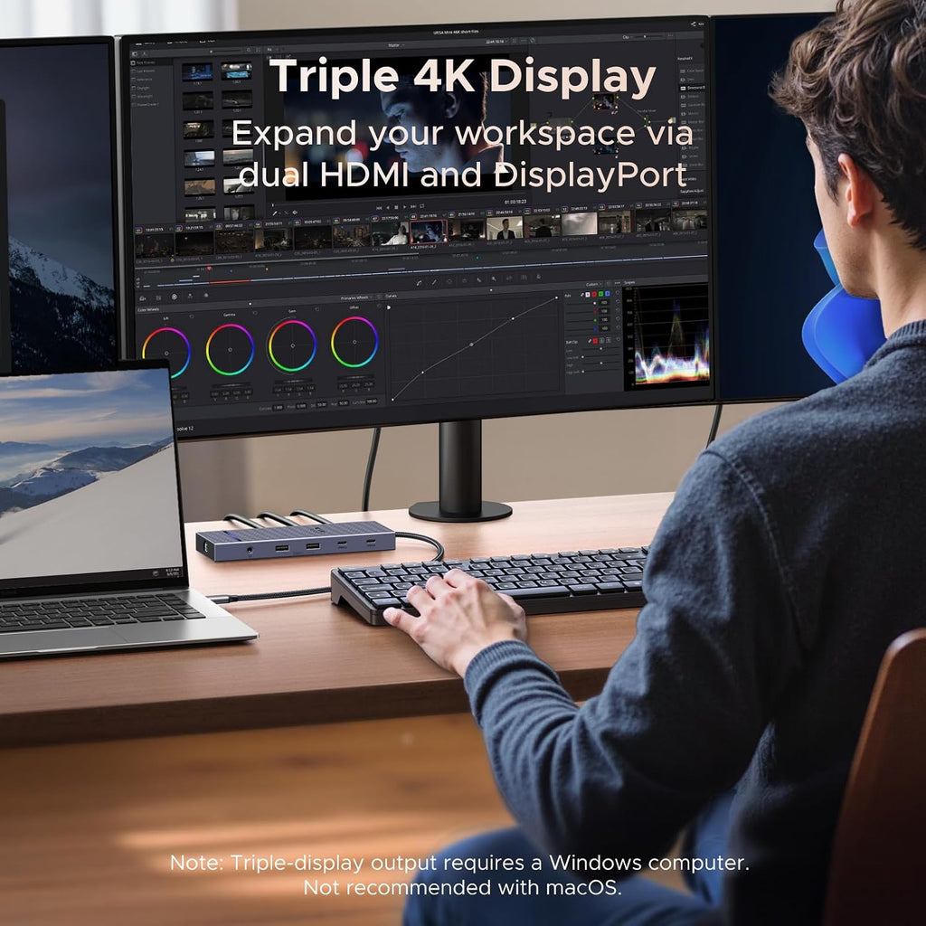 UGREEN USB C Docking Station Triple Monitor 4K, 12-in-1 Dock with 2xHDMI+DP - Image 3