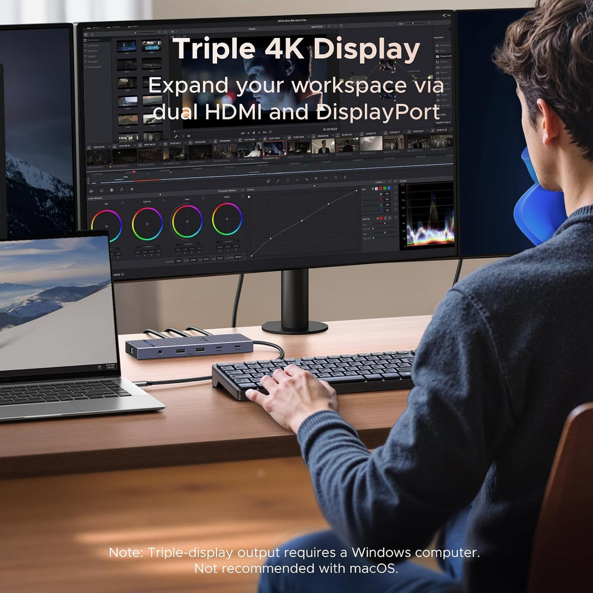 UGREEN USB C Docking Station Triple Monitor 4K, 12-in-1 Dock with 2xHDMI+DP - Image 3