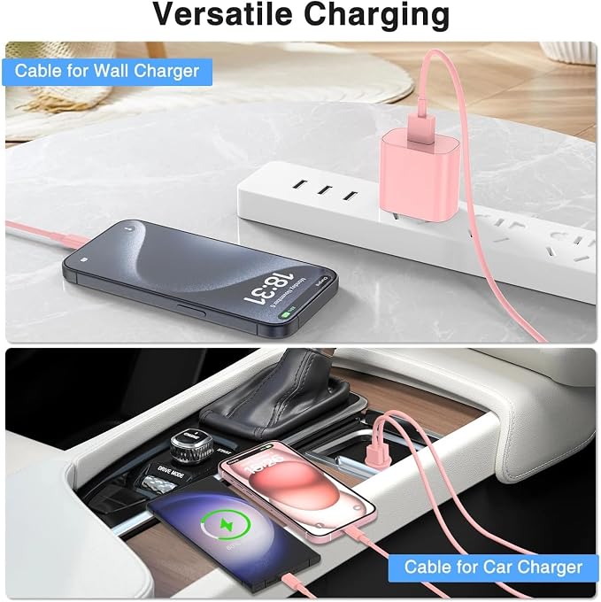 3 Pack Car Carplay Cable for iPhone 16 15 Pro Max 15 Plus Car Charger, 6FT USB to USB C Cable for Car Charger Adapter, Carplay USB C Cord Accessories Charging for iPad 10th Gen/iPad Pro Air 5th-Pink - Image 5