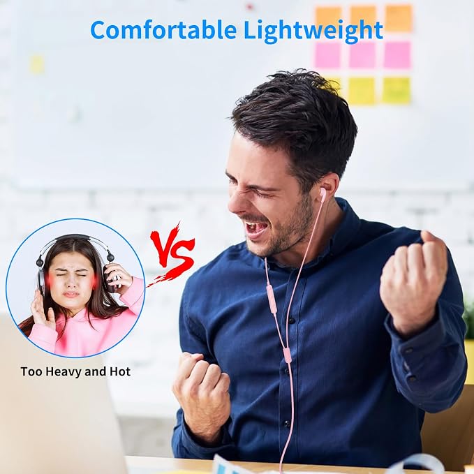 USB Earbuds for PC,Headphones with Microphone for Computer,Pink | Wired USB Headset with Mic Audio Control,Noise Isolating Stereo Laptop Earphones for Dell/HP/Surface PC Office Zoom Working - Image 2