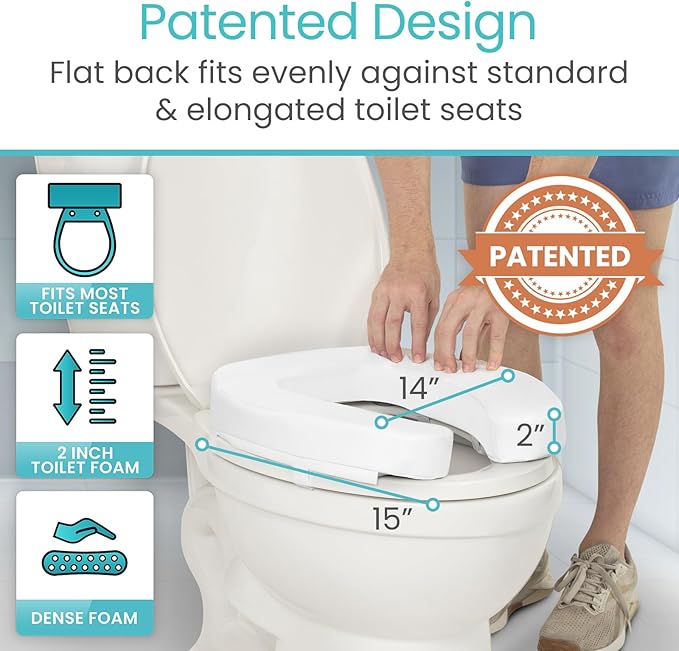 Vive Toilet Seat Riser Cushion for Seniors - Fits All Toilet Seats | Raised Toilet Seat with High-Density Foam for Elongated & Standard - Cushioned & Padded - Elevated Medical Handicap Lifter - Image 4