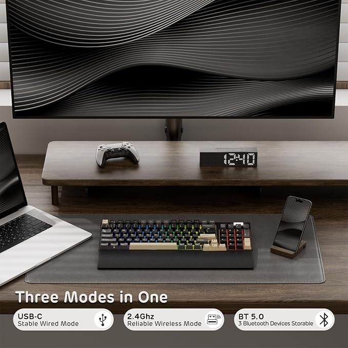 RK ROYAL KLUDGE RK96 RGB Wireless Mechanical Gaming Keyboard w/Wrist Rest | 90% 96 Keys Hot Swappable Mechanical Keyboard, 3-Mode BT5.0/2.4G/USB-C, Volume Control, Software Support & Massive Battery - Image 3