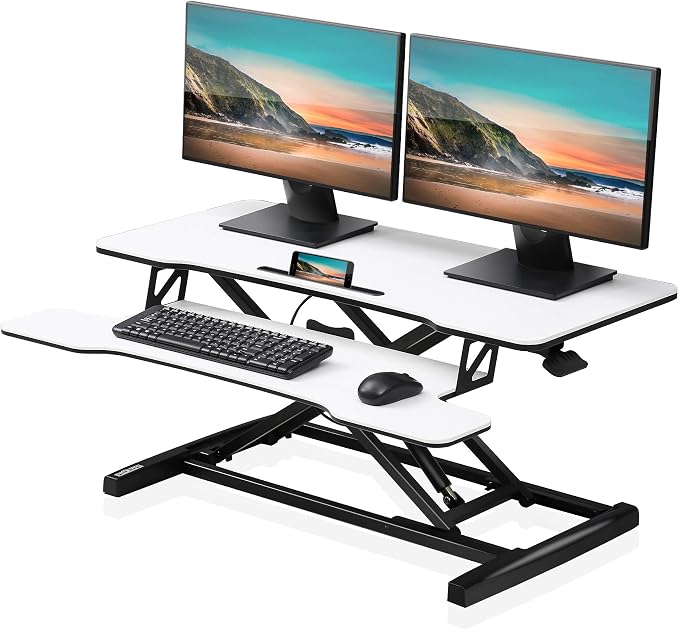 FITUEYES Height Adjustable Standing Desk 36” Wide Sit to Stand Converter Stand Up Desk Tabletop Workstation for Laptops Dual Monitor Riser White SD309103WW | Standing Desk Converter,Stand Up Desk Riser,for Laptop Dual Monitor Riser,Tabletop Workstation... by FITUEYES