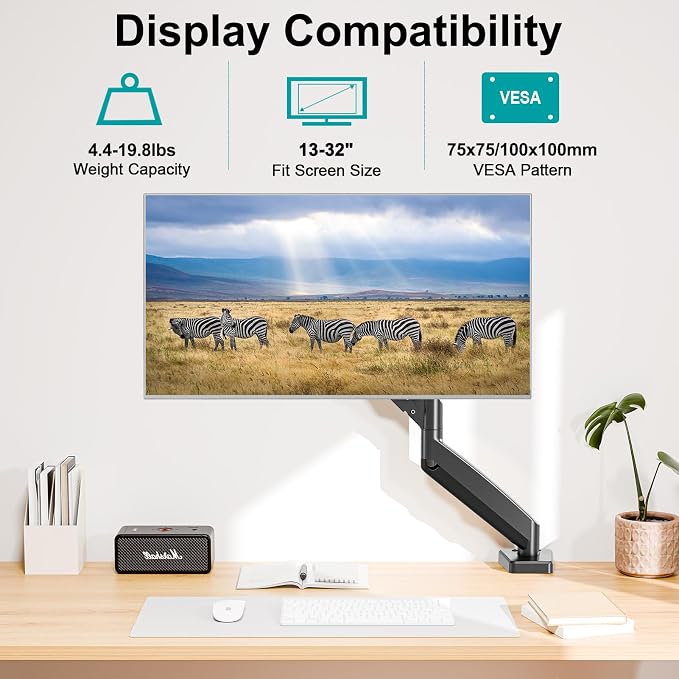 MOUNT PRO Single Monitor Desk Mount - Articulating Gas Spring Arm, Removable VESA Monitor Mount Computer Monitor Stand with Clamp and Grommet Base Fits Max 32 Inch Screen, VESA 75x75, 100x100, Black - Image 3