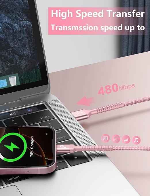 USB C Cable 10FT, 2Pack Long USB A to USB C Charger Cable, Type C Cable | Fast Charging Upgraded Extra Durable Braided USBC Cord Compatible with iPhone 17 16 15 Pro Max and More USB C Devices-Pink - Image 4