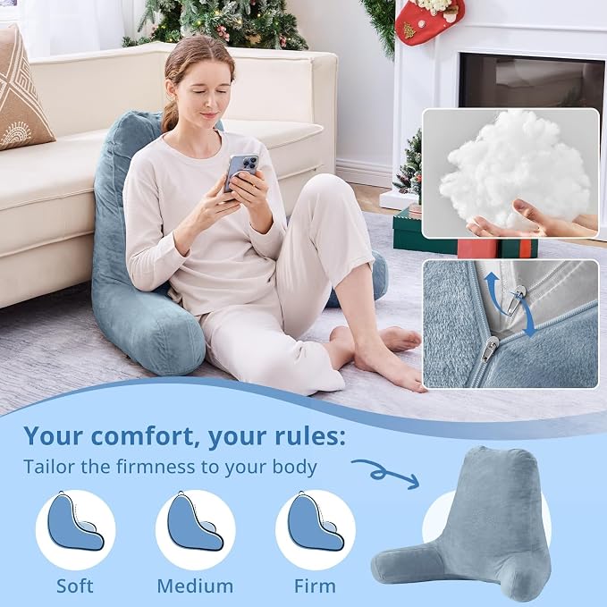 Sasttie Reading Pillow for Bed, Back Pillow for Sitting Up, Greyish Blue | 25" Backrest Support Cushion for Couch, Sofa, and Floor, Dorm Essentials, OEKO-TEX, Adjustable Down Alternative Fill - Image 3