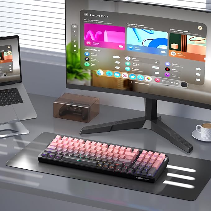 MageGee LIGHT100 Wireless Creamy Keyboard, Gasket Structure Hot Swappable, 2.4G/USB-C/BT5.0 RGB Backlit Mechanical Gaming Keyboard for Win/Mac/PC, 8000mAh Battery, Side Printed PBT Keycap, Pink - Image 7