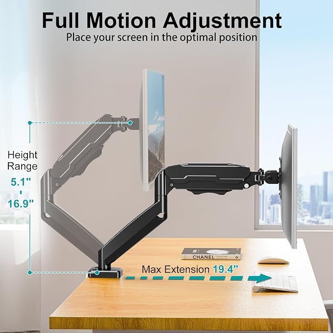MOUNT PRO Single Monitor Desk Mount - Articulating Gas Spring Arm, Removable VESA Monitor Mount Computer Monitor Stand with Clamp and Grommet Base Fits Max 32 Inch Screen, VESA 75x75, 100x100, Black - Image 5