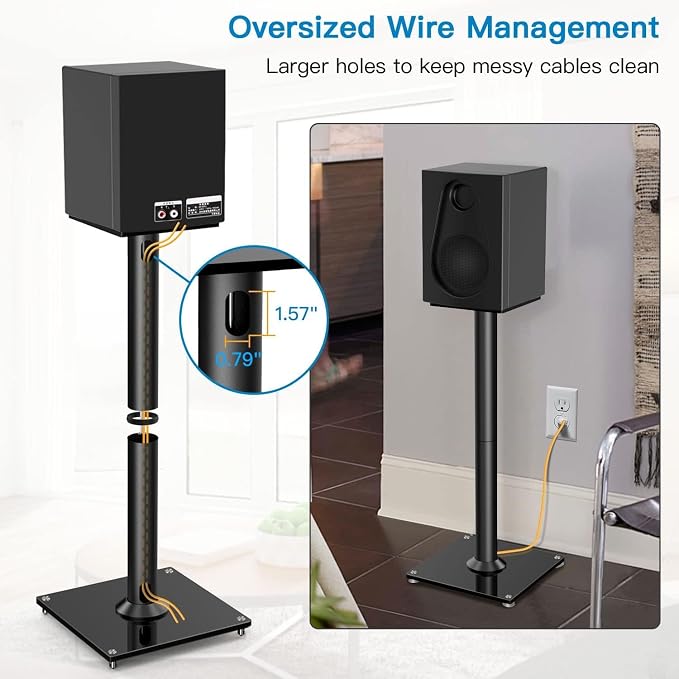 PERLESMITH Universal Floor Speaker Stands for Surround Sound up to 22 lbs | Bookshelf Speaker Stand 27.56‘’, 45° adjustable top plate, tool-free assembly, cable management, rubber isolation pads - Image 3