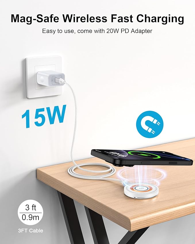Magsafe Charger for iPhone 17, Magnetic Wireless Charger Fast Charging Pad | iPhone 17 Pro Max, 17Pro Air 16Pro Max 16 15 14, Apple Watch Airpods, Mag safe Charging Station with Stand & USB-C Block - Image 4