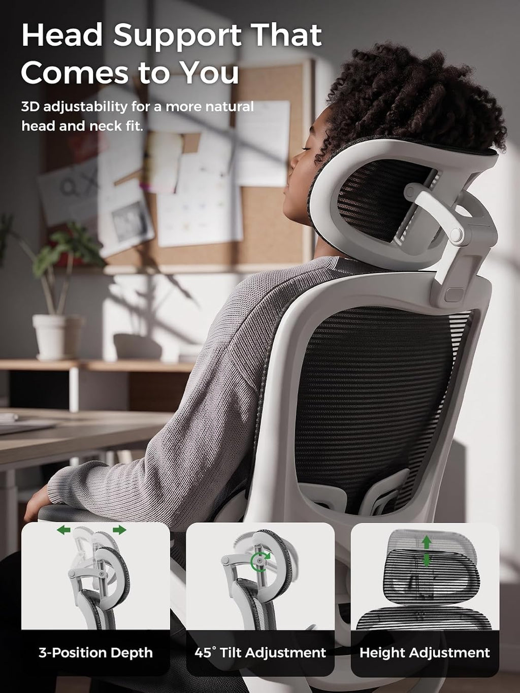 Ergonomic Office Desk Chair, Adjustable Dual Lumbar Support & Thick Seat - Image 5