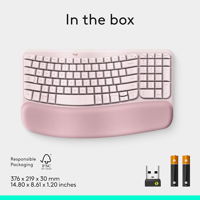 Logitech Wave Keys Wireless Ergonomic Keyboard - Rose | Cushioned palm rest, comfortable natural typing, Easy-Switch, Logi Bolt Receiver, Multi-OS, Windows/Mac - Image 10