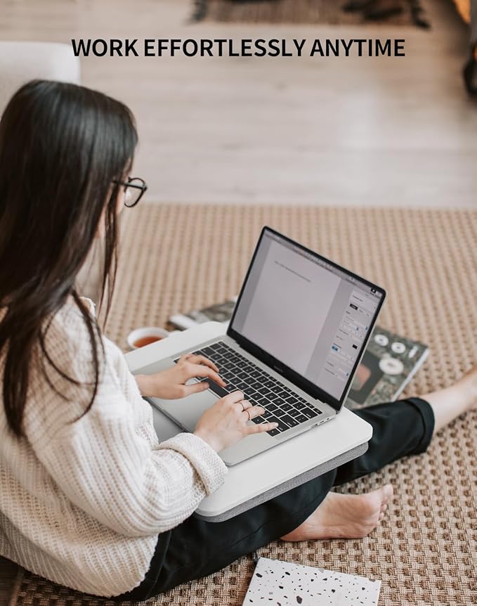 ZEAPTAC Portable Lap Laptop Desk with Pillow Cushion, Fits up to 15.6 inch Laptop, Lap Stand for Bed & Couch & Carpet, Book Tablet/Drawing Board/Computer Laptop Stand - White - Image 2