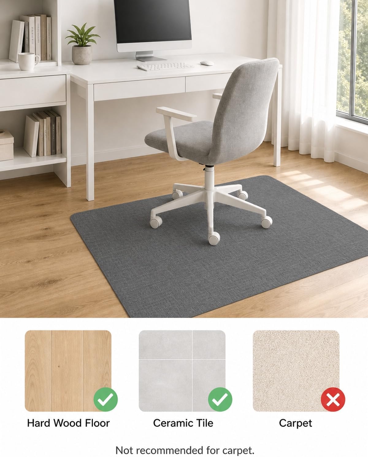 Office Chair Mat, 36"x48" Anti-Scratch for Hardwood Floor, Dark Grey - Image 2