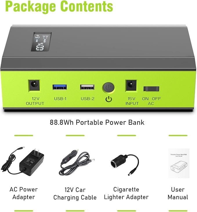 Portable Power Bank with AC Outlet, 65W External Battery Pack Backup | Portable Laptop Charger 24000mAh Fast Charging Power Source for Outdoor Tent Camping Home Office Smart Devices -Green - Image 9