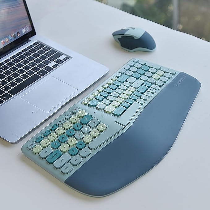Wireless Ergonomic Keyboard and Mouse Combo with PU Wrist Rest, Carpal Tunnel Keyboard, 2.4G Colorful Split Ergo Keyboard, Comfortable Natural Typing, Compatible with PC/Laptop (Blue) - Image 3