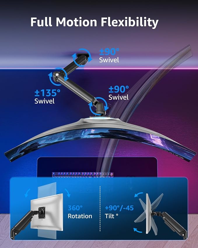 MOUNTUP Monitor Wall Mount for 49 45 43 40 35 32 27 24 Inch Screens, Heavy Duty Wall Monitor Mount, Holds 4.4 to 44 lbs, Ultrawide Monitors Arm Wall Mount, VESA Mount 75x75/100x100mm - Image 6