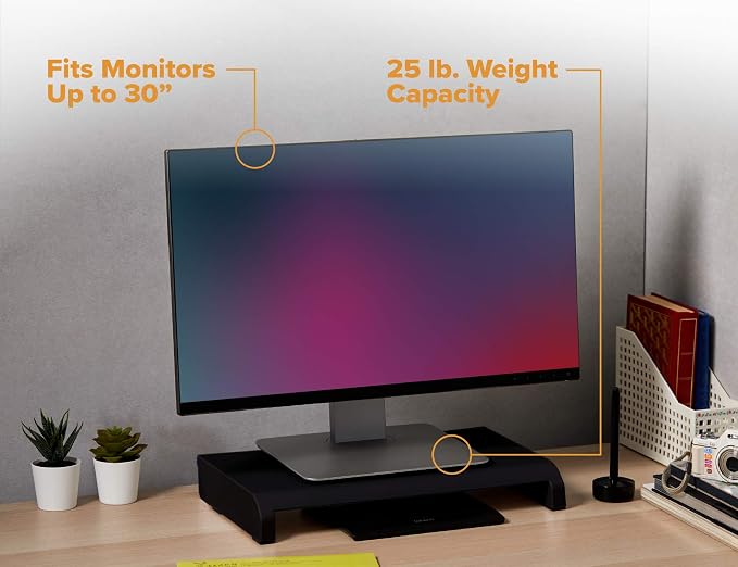 Bostitch Office Konnect Adjustable Monitor Stand Riser, 4 Height Adjustments, Built-In Cable Management, Rubber Feet - Black - Image 4