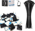 100 Set Cable Zip Tie Self Adhesive Mounts Kit with 6" Zip Ties, 3/4" Wire Holders Squares, Screws - Sticky Wire Fasteners Cable Clips Management Anchors Organizer - Black by CZXNBI