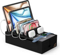 Pezin & Hulin Bamboo Cable Management Box, No Power Adapter -Black | Wire Organizers for Cords, Charge Station Box, Desktop Dock Organizer Rack for Electronic Device (Include 6 Cables) by PezinHulin
