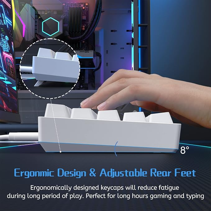 DIERYA 60% Mechanical Keyboard, DK61se Wired Gaming Keyboard with Brown Switches, LED Backlit Ultra-Compact 61 Keys Mini Office Keyboard for Windows Laptop PC Gamer Typist（White） - Image 4