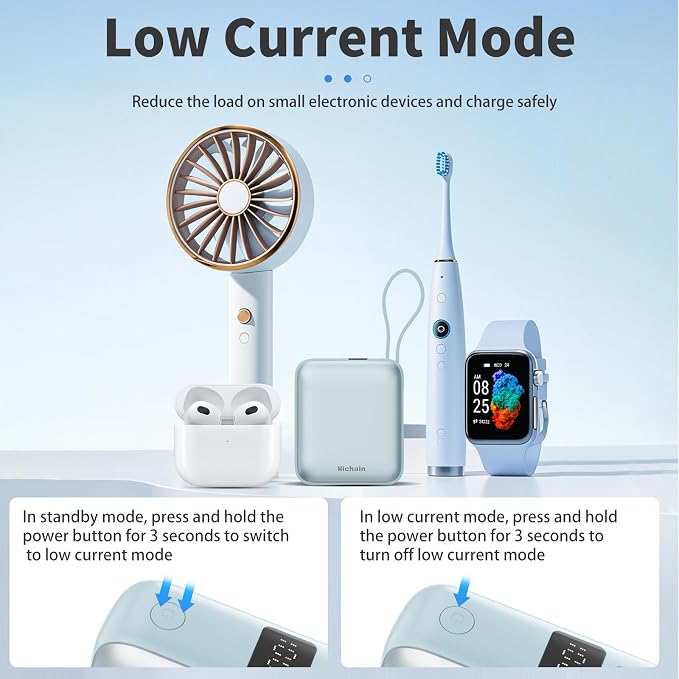Hichain Mini Portable Charger with Built in Cables LED Display, Mini Power Bank 10000mAh 22.5W USB-C Fast Charging Portable Charger, Small Power Bank for iPhone Compatible with iPad & Android Blue - Image 5