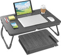 BUYIFY 23.4" Foldable Lap Desk Bed Table with Cup Holder Tray Charcoal | Portable Folds Flat for Easy Storage, No Assembly Laptop Bed Desk, Sturdy and Lightweight, Patent Design by BUYIFY