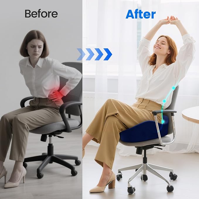 Seat Cushion, Non-Slip Memory Foam Chair Cushion for Taibone, Blue/X-Large | Chair Pillow with Handles for Car Office Chair, Tailbone/Sciatica Easing& Post-Surgery Recovery Chair Cushion - Image 4