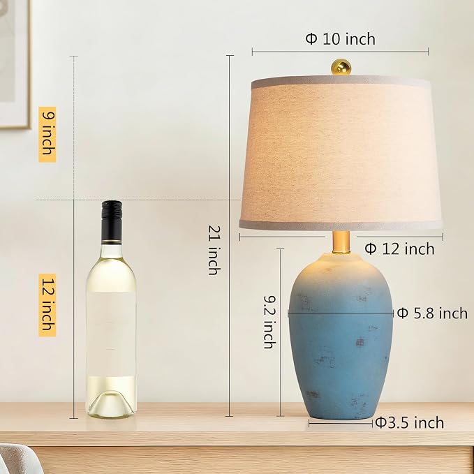 AIEAMPDO 21'' Set of 2 Coastal Small Ceramic Lamps for Bedroom | Traditional Nightstand Bedside Desk Table Lamp for Living Room Office Dorm, 2 Bulbs Included - Image 3