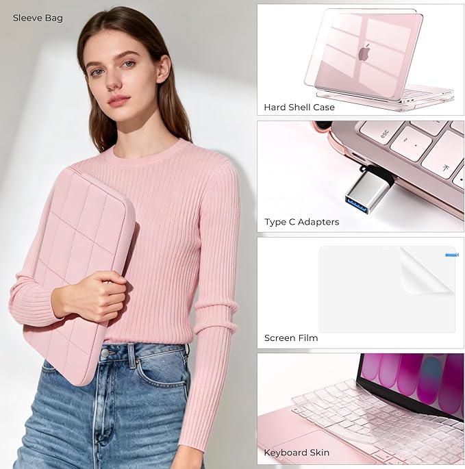 EooCoo for MacBook Neo Case 13 inch 2026 Model A3404, Crystal Blush | Crack & Scratch Resistant, Sturdy, Hard Shell Case & Sleeve Bag & Type C & Keyboard Skin & Screen Film, Mac Neo Accessories - Image 5