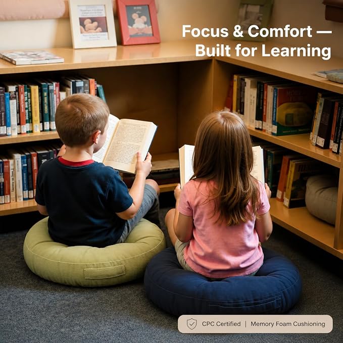 Floor Cushions For Kids 6Pack, Round Flexible Classroom Seating, 15 inch | Waterproof Floor Pillows With Handles, Safe Smolder Resistance Sitting Pillow For Elementary, Daycare & Reading, Multicolor - Image 8