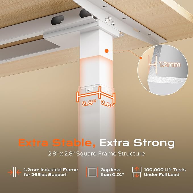 Huuger Dual Motor Electric Standing Desk Frame, Sit Stand up Desk Leg for 47.2” to 86.6” Desktop, Computer Desk Leg with Cable Tray, 3 Memory Height Presets, 2 Hooks, White Frame Only - Image 8