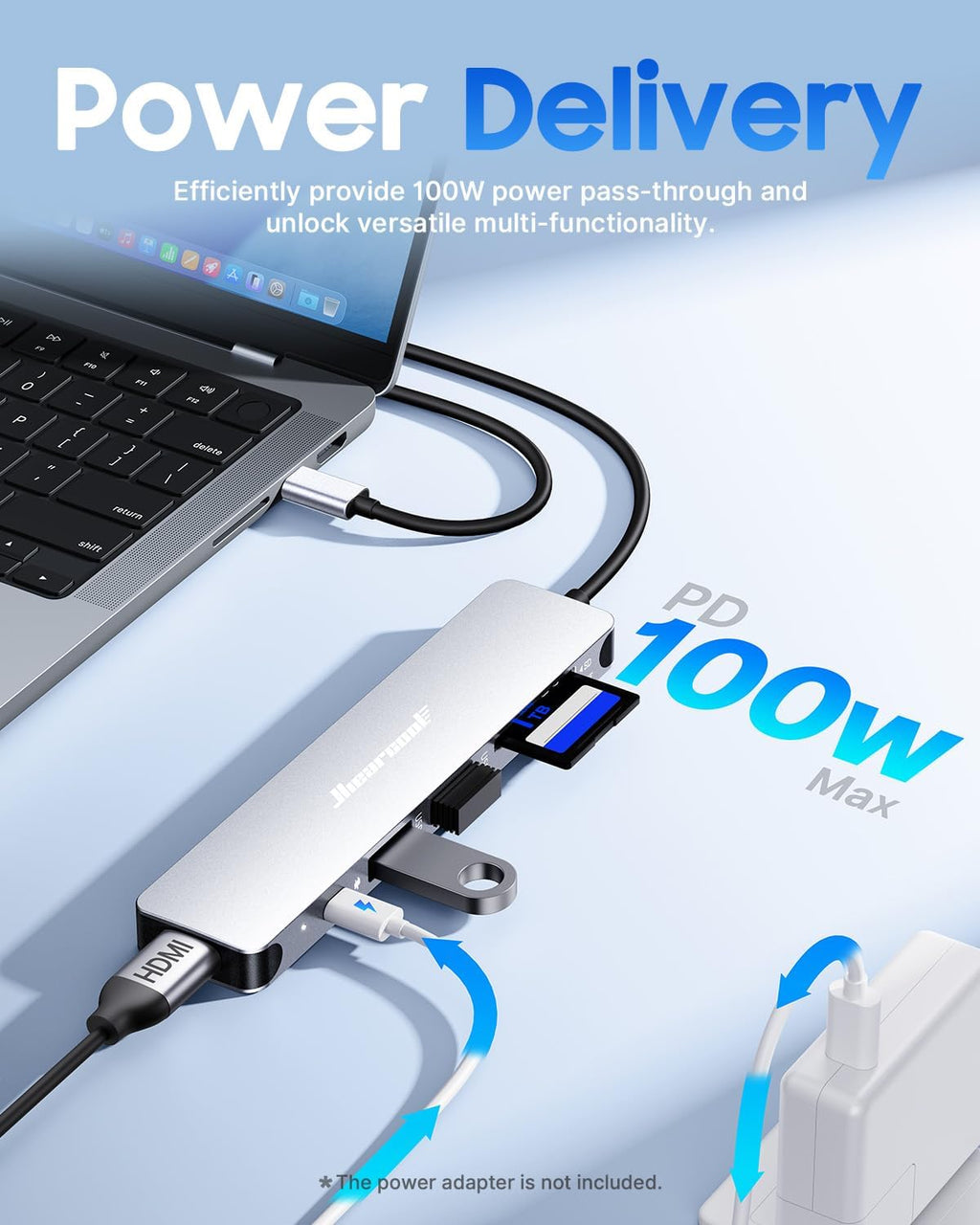 Hiearcool 7-in-1 USB C Hub, USB C Dongle Compatible for MacBook, Silver - Image 3