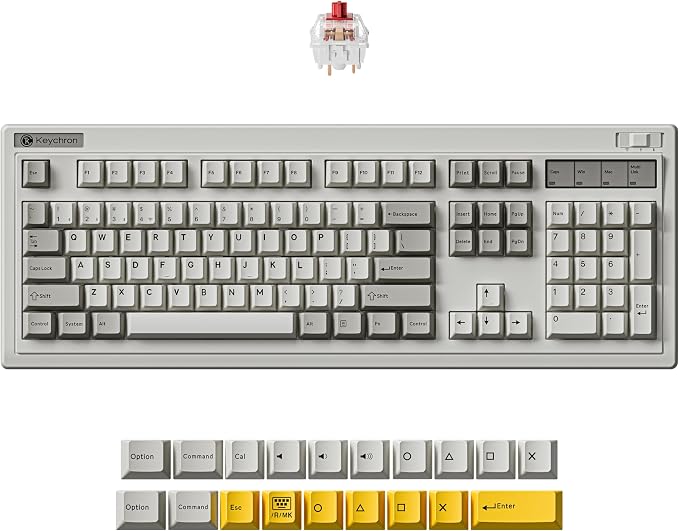 Keychron R6 Retro Wireless Mechanical Keyboard, 100% Full Size Hot Swappable RGB Apex Red Linear Switch, QMK Tri-Mode(2.4 GHz/Bluetooth/Wired), Compatible with Mac PC Linux by Keychron