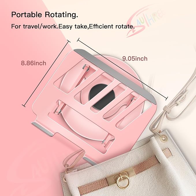 360° Rotating Adjustable Laptop Stand Perfect for Work, Painting,Office,Travel,Home,Fits MacBook & Laptops up to 13-15",Dual Rotary Shaft,Folding Design-Pink - Image 8