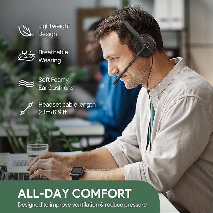 Yealink UH34 Lite Wired Headset,USB-A, Noise Canceling Mic,in-Line Controls | Stereo Headphones,Teams/Zoom Certified, Plug & Play for PC/Laptop/IP Phone, Call Center, Office, Online Meeting, Ultra Light - Image 2