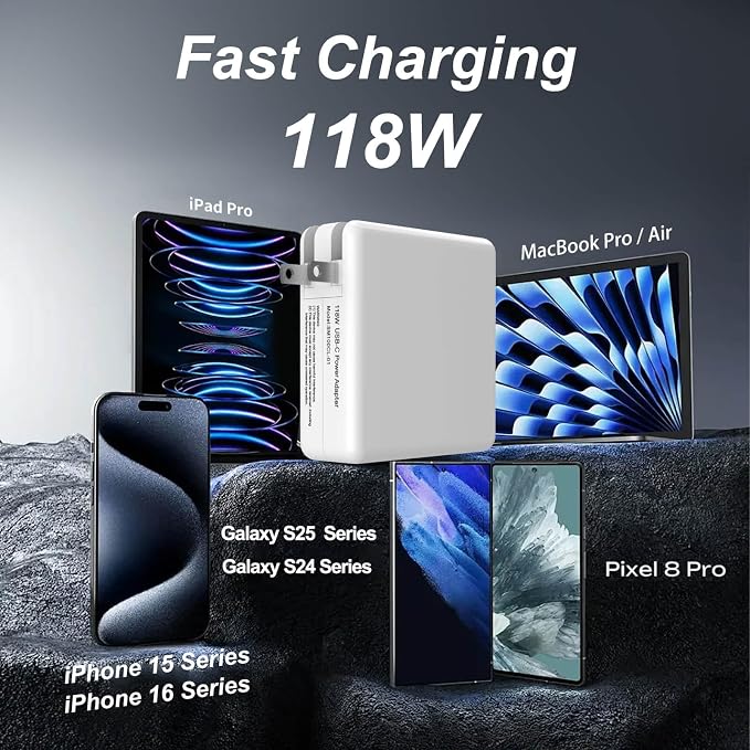 Mac Book Pro Charger 118W USB C Laptop Charger Power Adapter | Fit MacBook Pro/Air/Neo 13 14 15 16 inch, M1 M2 M3 M4, iPad Pro and All Type C Port Devices, 6.6 Ft USB C to C Cable - Image 2