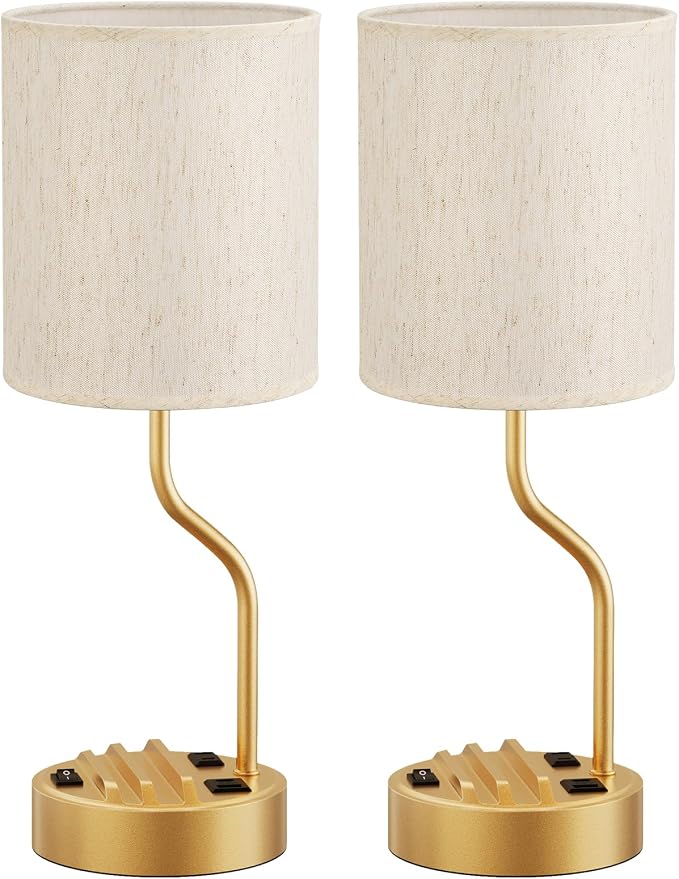 Bedside Lamps for Bedroom Set - 18" Gold Table Lamp for Nightstand | Phone Stand, USB A+C Ports, AC Outlet, 3 Color Temperatures, LED Bulb Included, Desk Lamp for Living Room/Dorm,2-Pack - Image 8